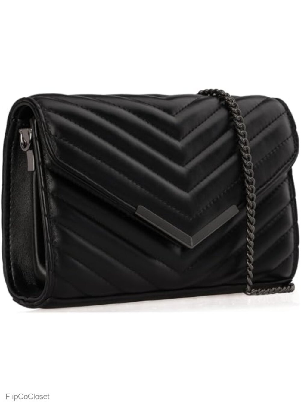 Quilted Vegan Leather Envelope Clutch Crossbody Evening Bag with Chain Strap